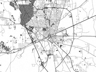 Stylized illustration of Valdosta, Georgia, showing its roads and neighborhoods in sketch-like black and white.