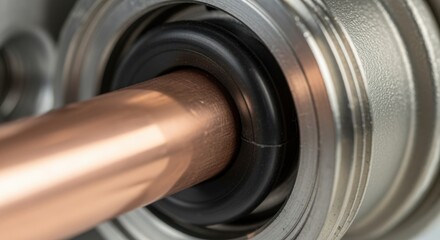 Macro shot highlighting the rubber Oring inside a pushfit shutoff valve as it creates a tight watertight seal on a copper pipe.