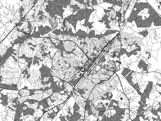 Hand-drawn style black and white city map illustration of Waldorf, Maryland, with detailed streets and shaded textures.