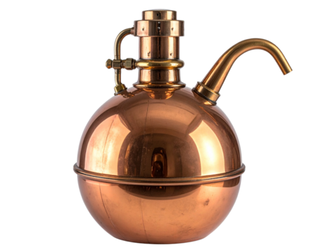  Copper Alembic Still for Distilling Spirits, Front View, isolated on transparent background