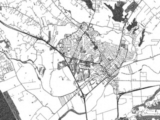 Fototapeta premium Minimalist map of Watsonville, California, illustrated in black and white with a bold street grid and shaded parks.