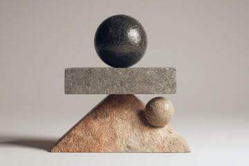 Balanced Stone Sculpture - Geometric Shapes in Harmony and Equilibrium.