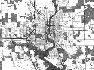 Fototapeta premium Urban map of Wausau, Wisconsin, illustrated in monochrome with a strong grid and shaded elements.
