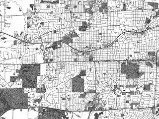 Poster-ready illustration map of Wheaton, Illinois, in black and white hand-drawn style.