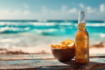 Beach Bliss - Beer and Chips by the Ocean.