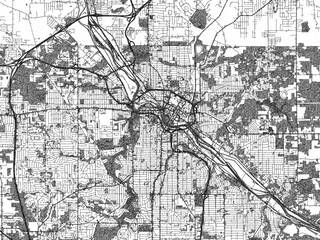 Obraz premium Black and white map of Youngstown, Ohia, designed in a digital hand-drawn style, highlighting roads, parks, and rivers.