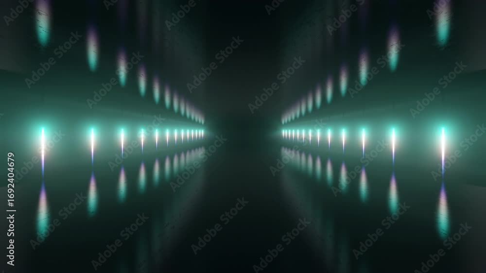 Poster endless corridor with neon lines tending up and moving forward a concrete corridor illuminated with 