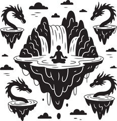 Yoga & Dragon Silhouette Vector Bundle