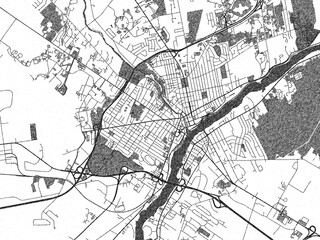 Fototapeta premium Stylized monochrome city map of Bangor, Maine, created in a hand-drawn digital style with bold lines and shaded textures.