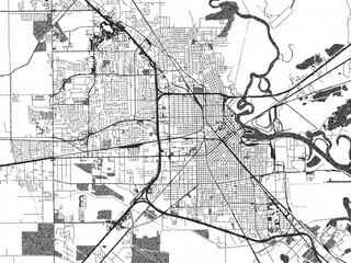Fototapeta premium Poster-ready illustration map of Beaumont, Texas, in black and white hand-drawn style.
