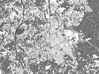 Naklejka premium Stylized monochrome city map of Beckley West, Virginia, created in a hand-drawn digital style with bold lines and shaded textures.