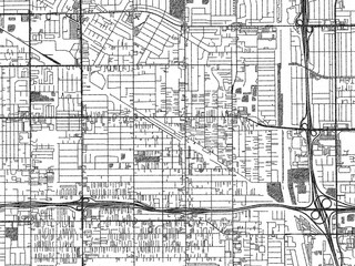 Monochrome sketch map of Bellflower, California, highlighting roads, rivers, and urban design.