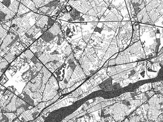 Obraz premium Monochrome map illustration of Bensalem, Pennsylvania, with hand-drawn style textures highlighting its streets and rivers.