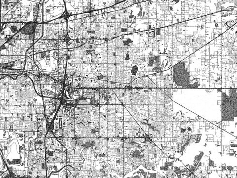 Black and white sketch-style map of Brandon, Florida, designed digitally with fine details and bold textures.