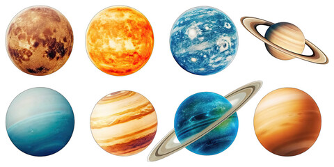 Solar system planets collection image concept. Eight planets of the solar system illustrated in vibrant colors.