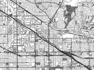 Fototapeta premium Illustrated city map of Buena_Park, California, in black and white, combining detailed grids with shaded textures.