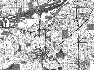 Naklejka premium Artistic city map of Burnsville, Minnesota, created in hand-drawn black and white for editorial or decorative projects.