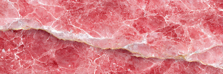 A luxurious pink marble texture with a raw, broken edge and intricate white veins. An elegant and natural stone background for design.
