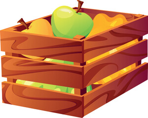 vector illustration autumn, vegetables, food, sticker, print, zucchini, squash, wooden box, organic,