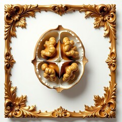 Detailed close-up of a cracked walnut with both shell and kernel visible, isolated on a white background.