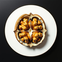 Detailed close-up of a cracked walnut with both shell and kernel visible, isolated on a white background.