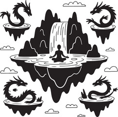 Yoga & Dragon Silhouette Vector Bundle