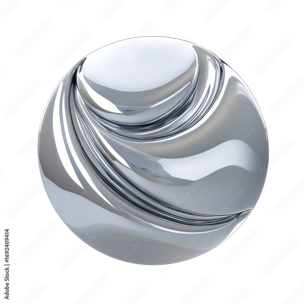 Poster abstract chrome sphere with reflective swirls