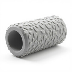 Close-up of a textured foam roller, centered and isolated on a white background, highlighting surface detail for physiotherapy and fitness use.