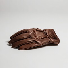 Close-up of a single leather glove featuring visible stitching details, isolated on a white background.