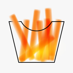 French fries potato package silhouette. Creative minimal fast food composition with gradient blurred and line elements. Modern abstract fashion vector illustration.