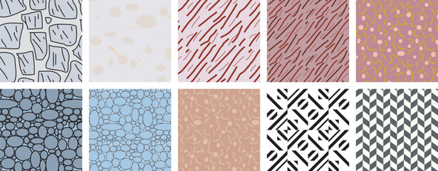 Pattern Design bundle set with stylish geometric and decorative seamless backgrounds.