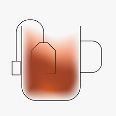 Glass cup with black tea bug. Creative minimal composition with gradient blurred and line elements. Modern abstract fashion vector illustration.