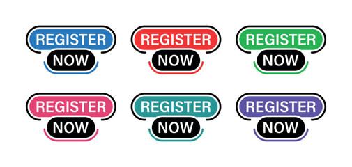 Register Now Button Collection, Colorful Rounded CTA Icons with Arrow Accents for Website Signup, Event and Webinar Forms, UI, UX Design Assets