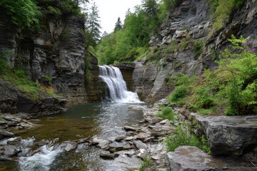 Naklejka premium Finger Lakes NY: Beauty of Eagle Cliff Falls in a Remote Park Setting