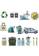 Eco Friendly Lifestyle and Sustainability Icons