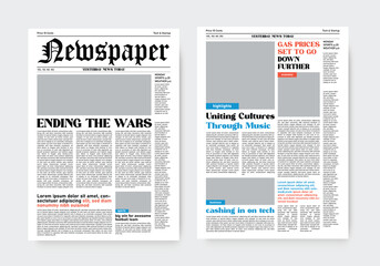 classic tabloid newspaper design layout template.  professional editorial journal news paper newsletter design.