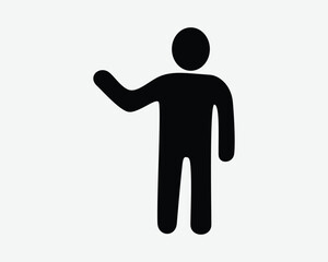 Stick Figure Showing Icon Man Human Male Gesture Point Pointing Gesturing Show Wave Waving Greeting Presentation Present Symbol Sign Black Silhouette