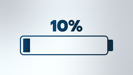 10 percent chart. Vector percentage infographics. Isolated blue gradient battery icon. Sign for download, growth, progress, business, web design, presentation, report