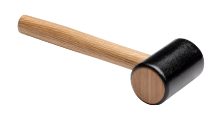 Rubber mallet hammer with black handle background isolated on a Transparent background, PNG file.