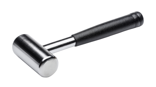 Rubber mallet hammer with black handle background isolated on a Transparent background, PNG file.