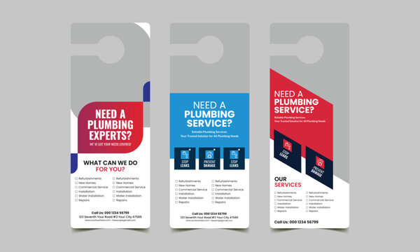 plumbing service door hanger template premium style design layout.