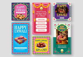Indian Diwali Social Media Post Templates in Indian Truck Art Style for Story, Reels & Carousels