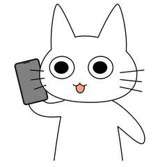電話をする白猫キャラクターのイラスト