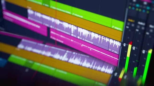 A timeline for editing video frames on a screen.
Production of visual components. Software interface.