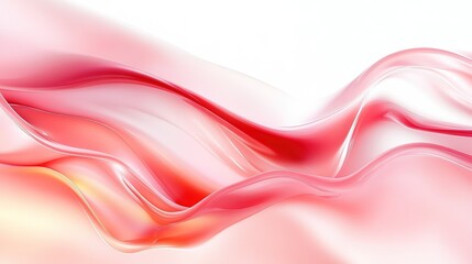 Fototapeta premium Ethereal flowing organic forms in soft pink and red, glowing liquid light waves on white background, elegant minimalist concept for beauty brand or social media wallpaper