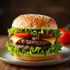 Juicy double cheeseburger with fresh lettuce and tomato