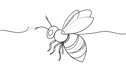Simple line drawing of a bee flying over water