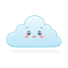 A cute cartoon illustration of a fluffy, smiling cloud with rosy cheeks and big eyes.