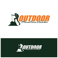 Mountain climber hiker silhouette, Hiker mountain climber adventure logo design vector template