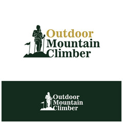 Mountain climber hiker silhouette, Hiker mountain climber adventure logo design vector template